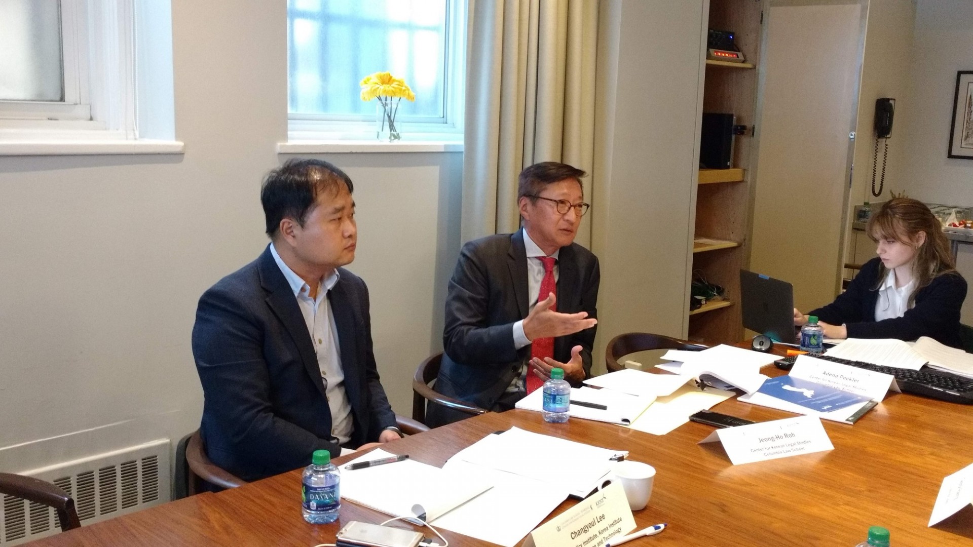 Changyoul Lee, KIOST; Jeong-Ho Roh, CKLS; Adena Meriel, CKLS People at table