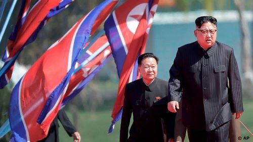 Kim Jong Un with flags