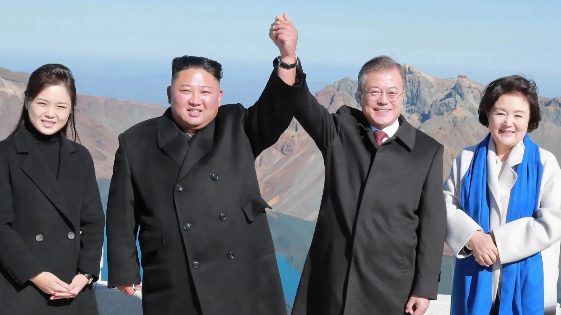 Kim and Moon on Mt. Paektu