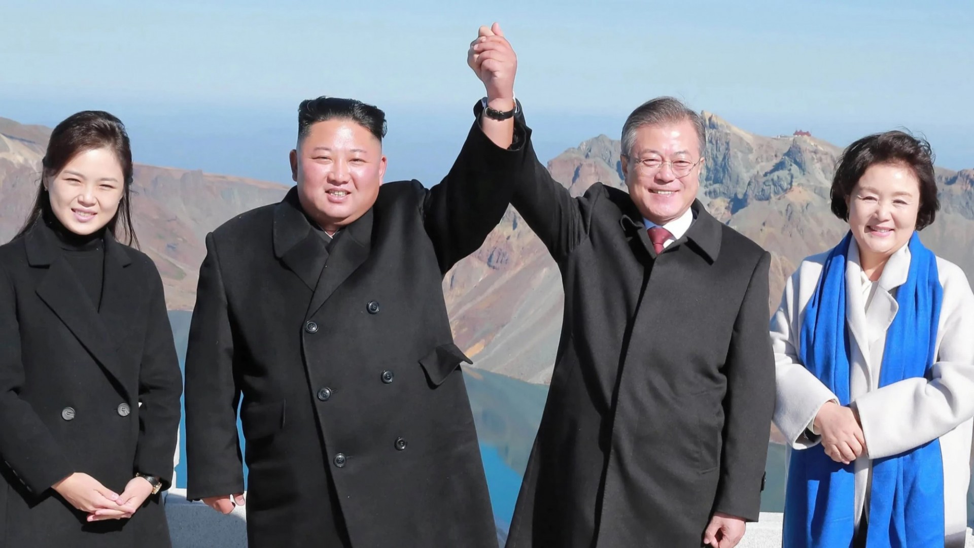 Kim and Moon on Mt. Paektu